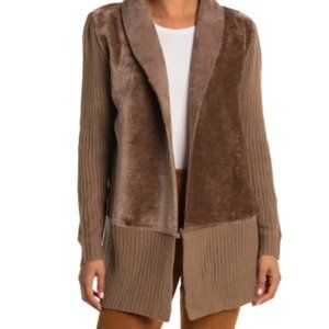 NWT CENY Faux Suede Drape Cardigan Sweater In Fawn